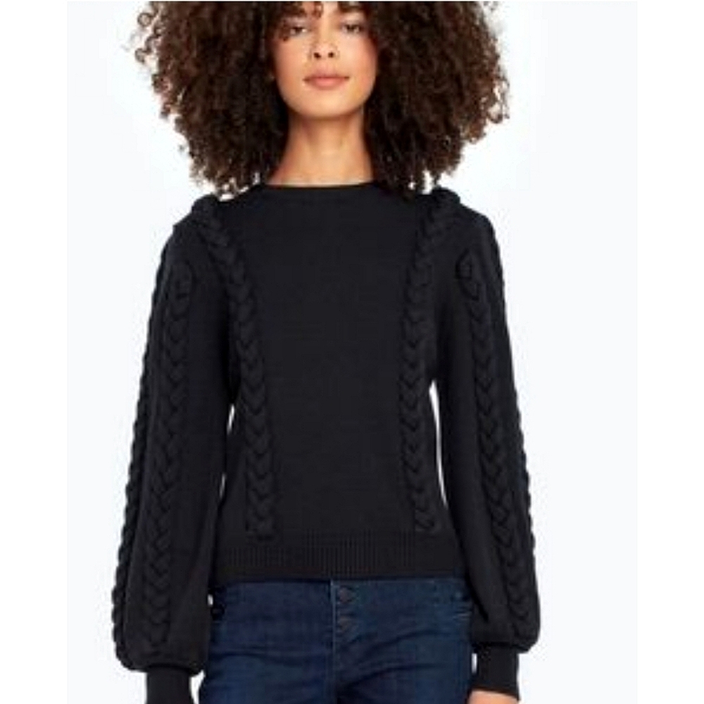 Joie Black Braided Crew Neck Chasa Sweater Small Cabincore Modern Goth Preppy